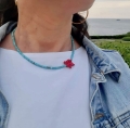 Choker z kamieni naturalnych Crazy turkus niebieski z czerwonym koralem