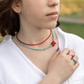 Choker z kamieni naturalnych Crazy turkus niebieski z czerwonym koralem