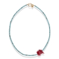 Choker z kamieni naturalnych Crazy turkus niebieski z czerwonym koralem
