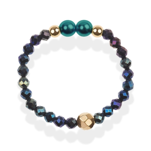 Pierścionek elastyczny z kamieni granatowy z perełkami