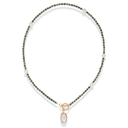 Zielony naszyjnik z kamieni malachit z perłą