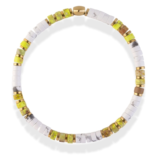 Bransoletka na gumce z kamieni naturalnych biało-zielona na lato jaspis howlit