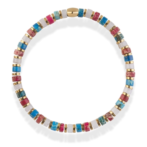 Bransoletka na gumce różowo-niebiesko-biała kamień naturalny na lato