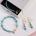 Kolczyki wiszące turkus zielony z bransoletką komplet