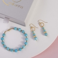 Kolczyki wiszące turkus niebieski z bransoletką komplet