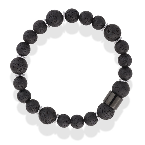 Męska bransoleta z czarnych kulek kamieni lawa wulkaniczna