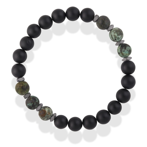Męska bransoleta czarne kulki agat i turkus afrykański
