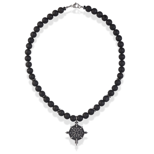 Naszyjnik męski czarne kulki lawa wulkaniczna