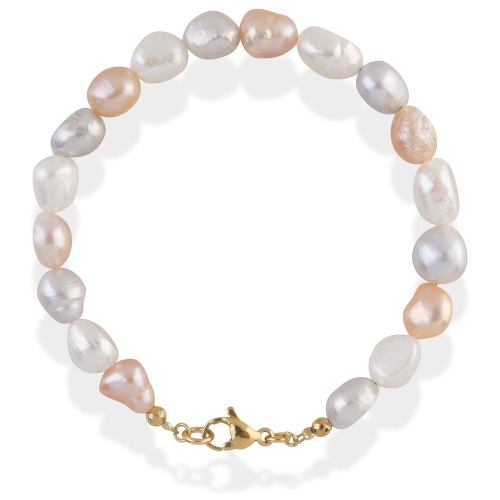 Bransoletka perły trikolor biła szara różowa