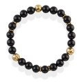 Bransoletka na gumce czarne kamienie agat złote kulki