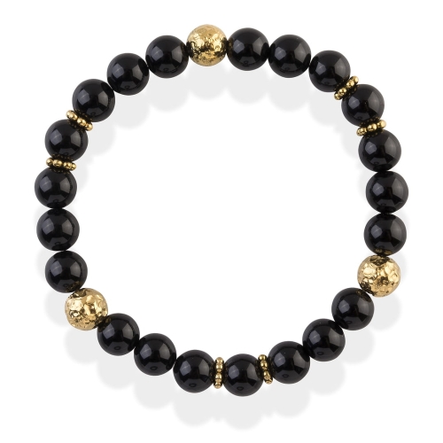 Bransoletka na gumce czarne kamienie agat złote kulki