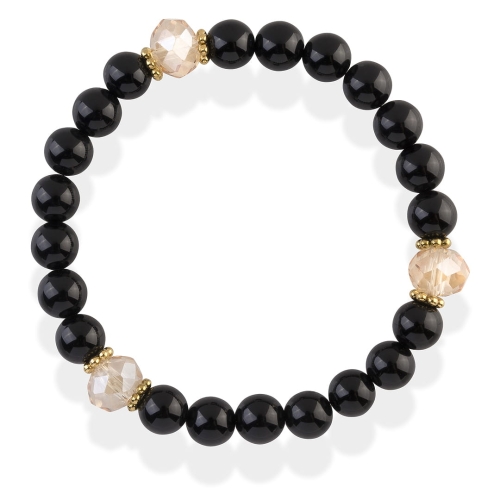 Bransoletka na gumce agat  czarny szampański