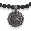 Naszyjnik męski czarny kamień lawa zawieszka mandala