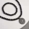 Naszyjnik męski czarny kamień lawa zawieszka mandala