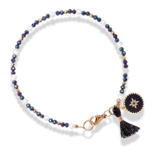 Bransoletka z kamieni naturalnych spinel granatowy i kryształ górski