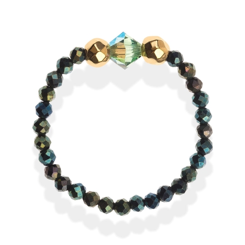 Pierścionek elastyczny spinel zielony z kryształkiem Swarovskiego