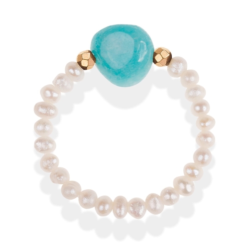 Mikaena Pierścionek Pretty perła z amazonitem