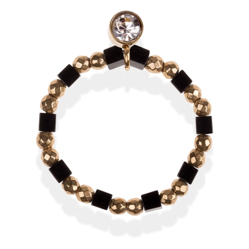 Pierścionek z kamieni naturalnych hematyt złoto-czarny z cyrkonią