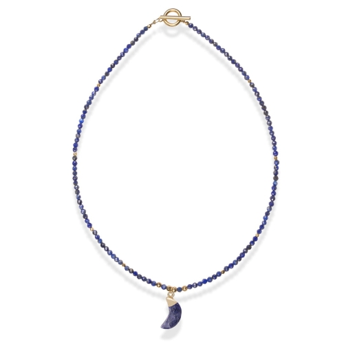 Naszyjnik choker z kamieni naturalnych lapis lazuli z księżycem