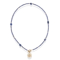Naszyjnik z kamieni naturalnych Mind lapis lazuli z bryłkami i zawieszką monetą