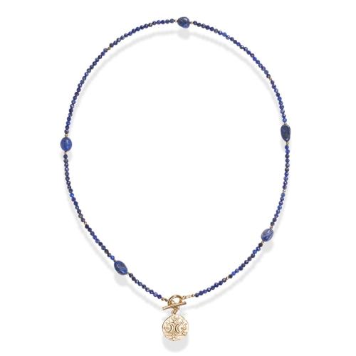 Naszyjnik z kamieni naturalnych Mind lapis lazuli z bryłkami i zawieszką monetą