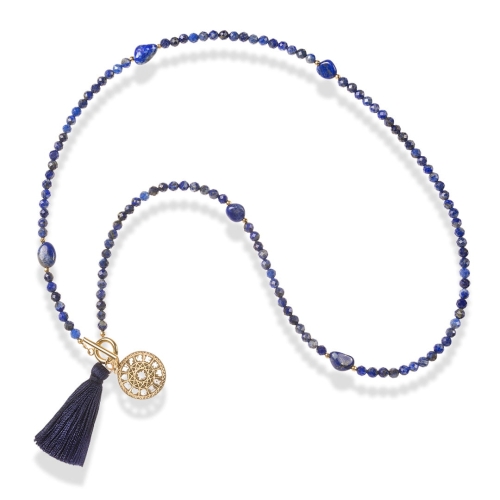 Naszyjnik z kamieni naturalnych Mind lapis lazuli z bryłkami boho z zawieszką znaki zodiaków i chwostem