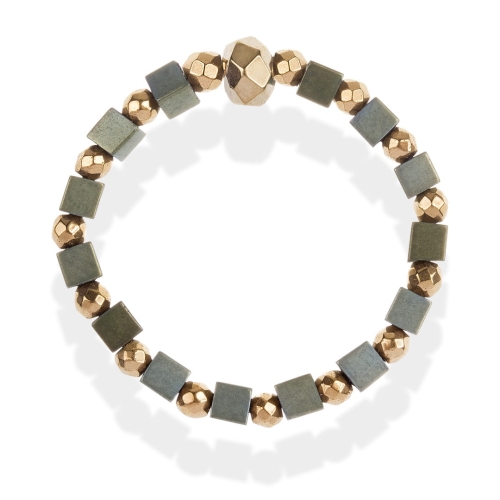 Pierścionek elastyczny hematyt zielona kostka