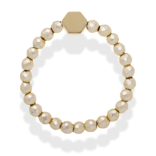 Letni elastyczny pierścionek na gumce hematyt jasne złoto z plastrem miodu