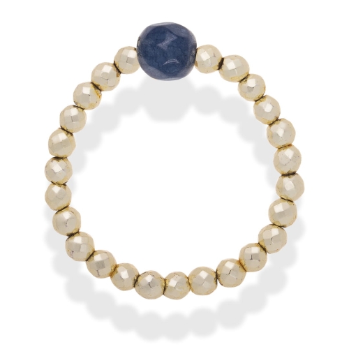 Elastyczny pierścionek na gumce hematyt jasny złoty z jadeitem