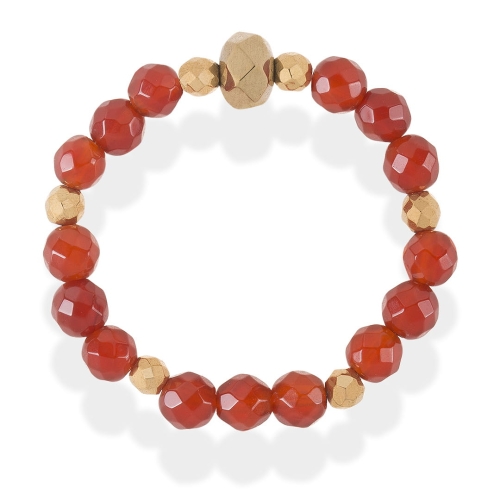 Mikaena pierścionek Classic onyks czerwony ze złotym hematytem