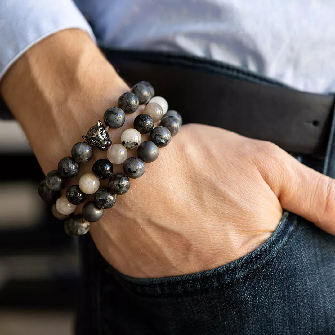 Bransoleta męska z hematytem duże kulki